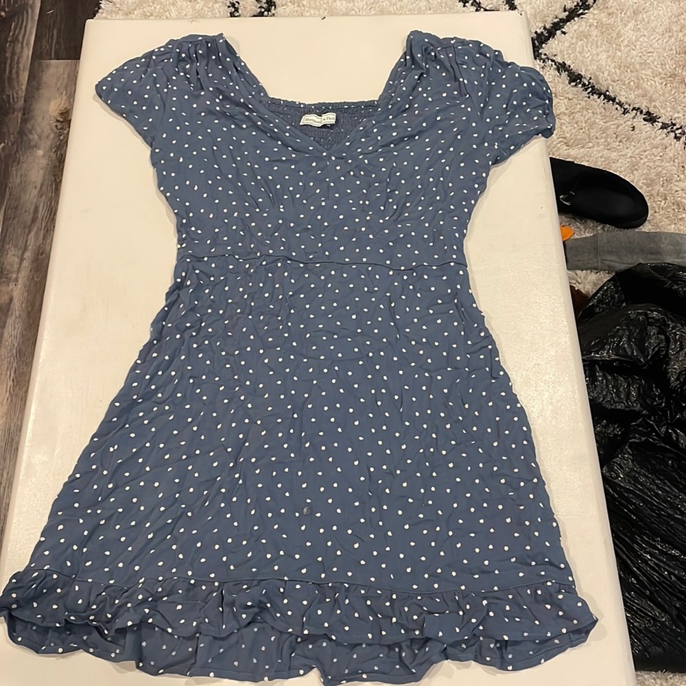 Polka dot blue and white dress